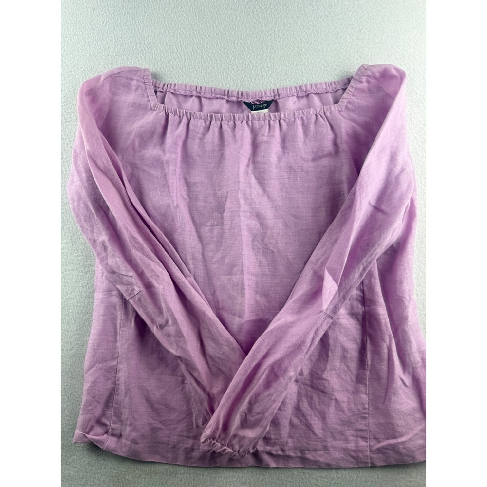 J.Crew Womens 100% Linen Square Neck Long Sleeve Top Lilac Purple Size 10